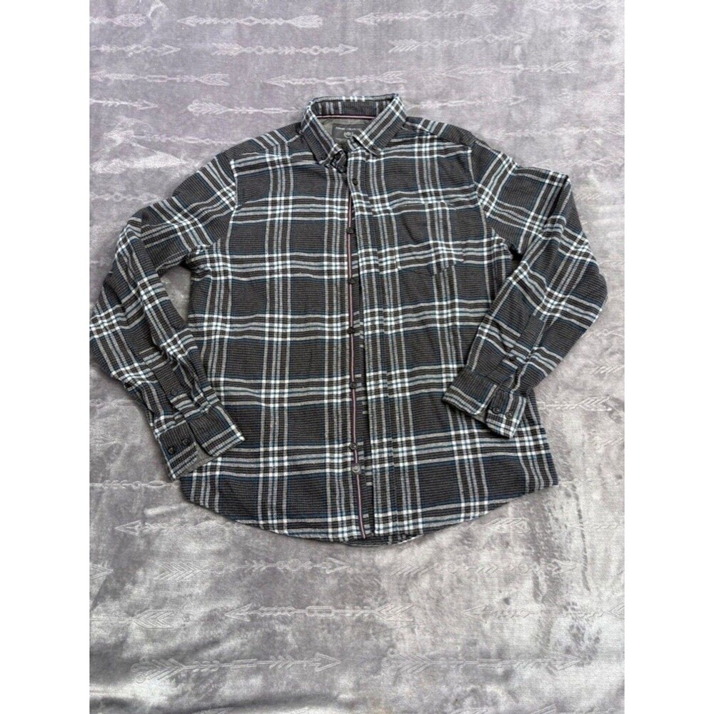 Report Collection Plaid Shirt, Men's Size M, Gray & Blue 90s Grunge Gorpcore